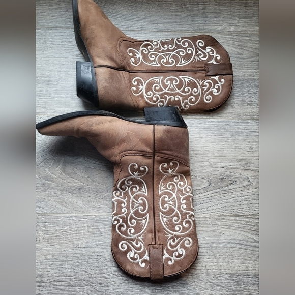 Tony Lama Embroidered Western Tan Cream Cowgirl Boots Size 8 - Picture 2 of 14